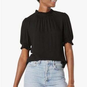 Amazon Essentials Black Ruffle Neck Women's Top